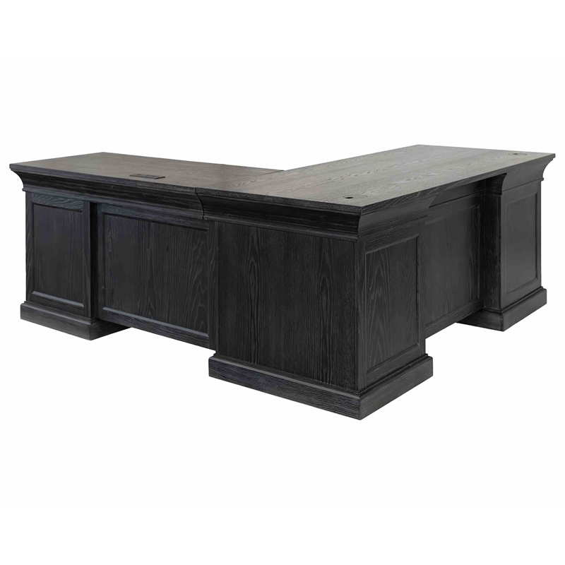 Traditional Executive Wood Double Pedestal L-Desk Corner Desk Office Table Black