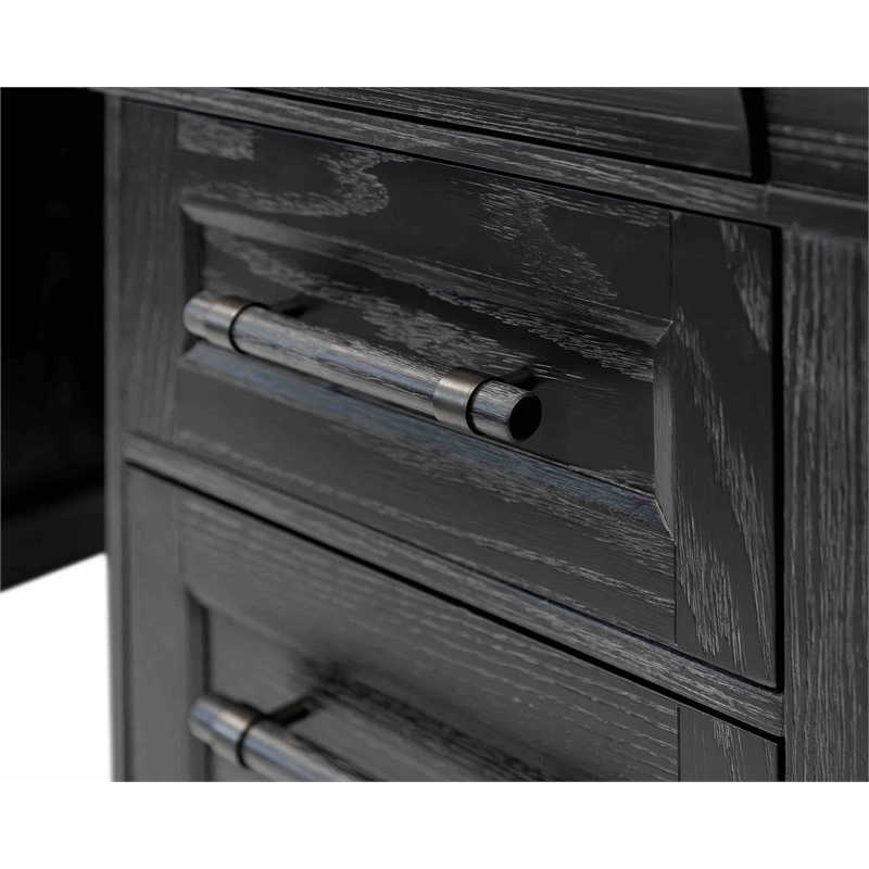 Traditional Executive Wood Double Pedestal L-Desk Corner Desk Office Table Black