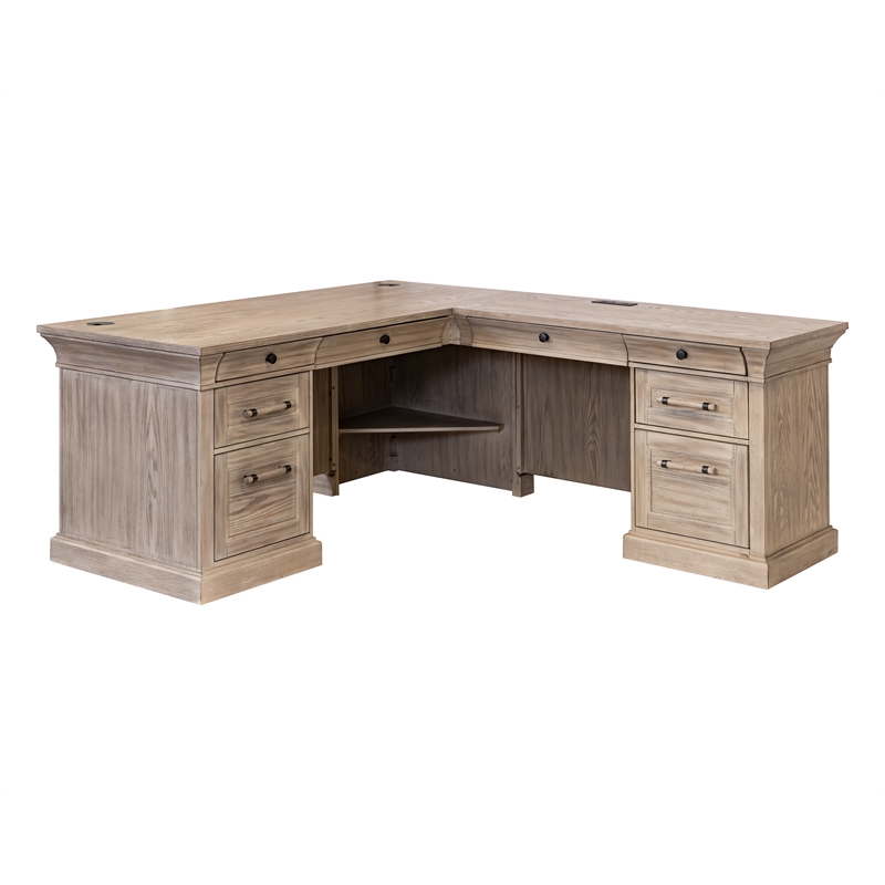 Traditional Executive Wood Double Pedestal L-Desk Corner Desk Office Table Brown
