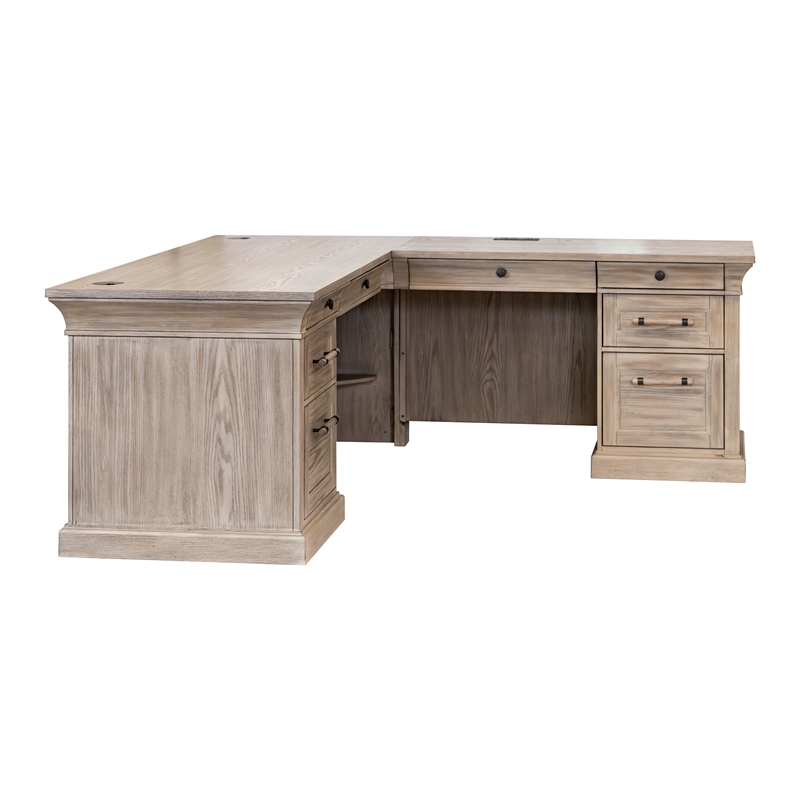 Traditional Executive Wood Double Pedestal L-Desk Corner Desk Office Table Brown