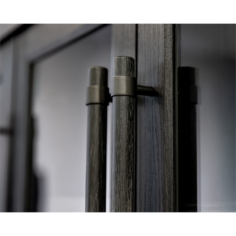 Traditional Wood Executive Desk Office Storage Hutch with Doors Black