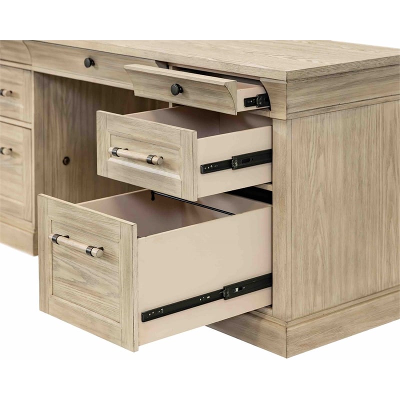 Traditional Wood Executive Desk Office Storage Hutch with Doors Brown