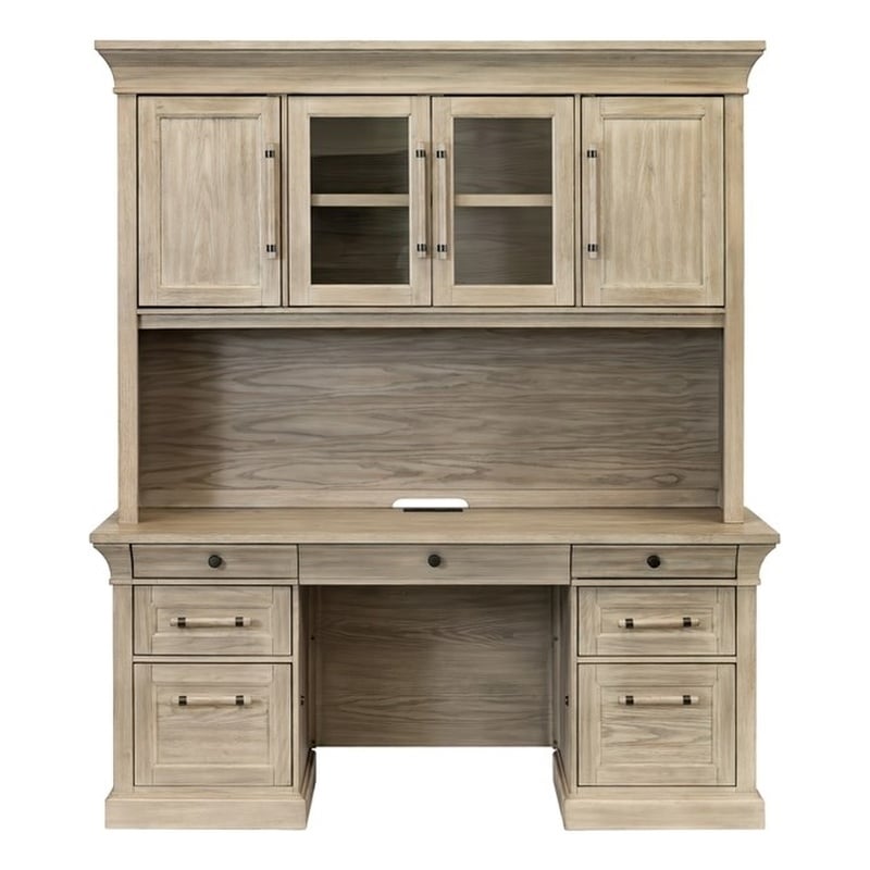 Traditional Wood Executive Desk Office Storage Hutch with Doors Brown