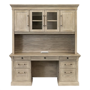 Traditional Wood Executive Desk Office Storage Hutch with Doors Brown