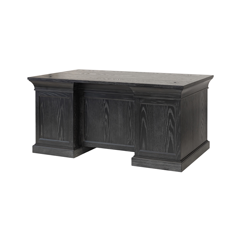 Traditional Wood Double Pedestal Desk Fully Assembled Black