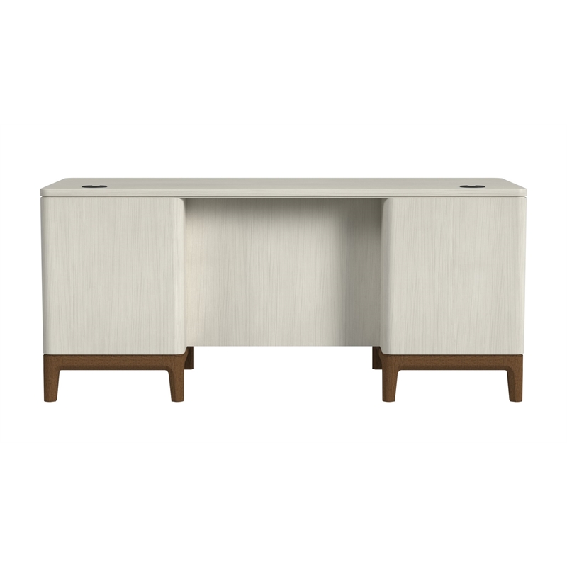 Contemporary Laminate Wood Double Pedestal Executive Desk Fully Assembled White