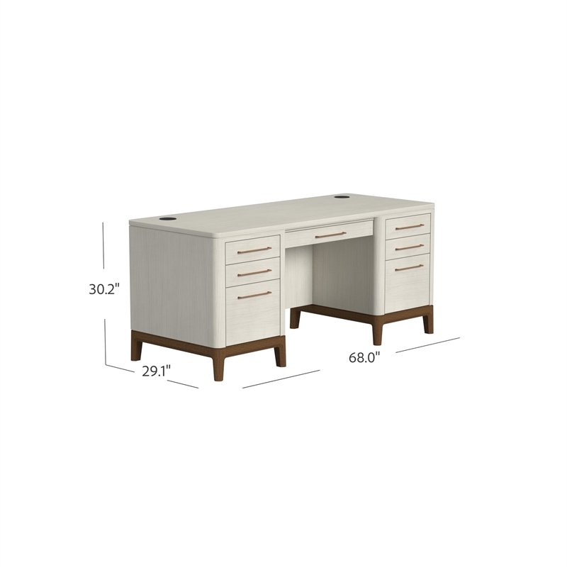 Contemporary Laminate Wood Double Pedestal Executive Desk Fully Assembled White