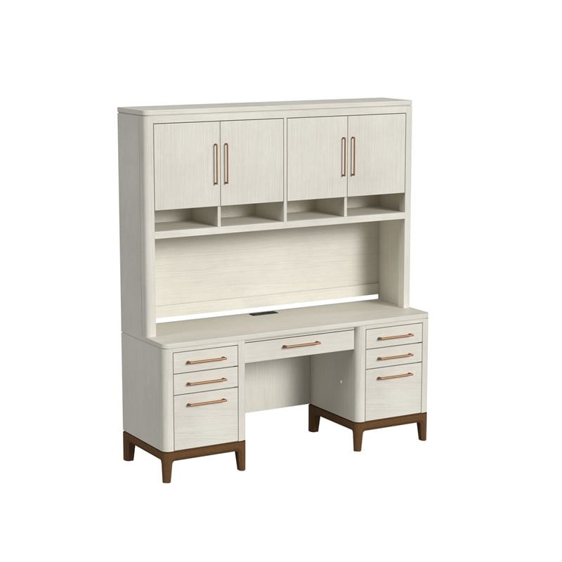 Contemporary Laminate Wood Office Desk & Hutch White