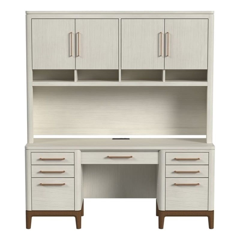 Contemporary Laminate Wood Office Desk & Hutch White