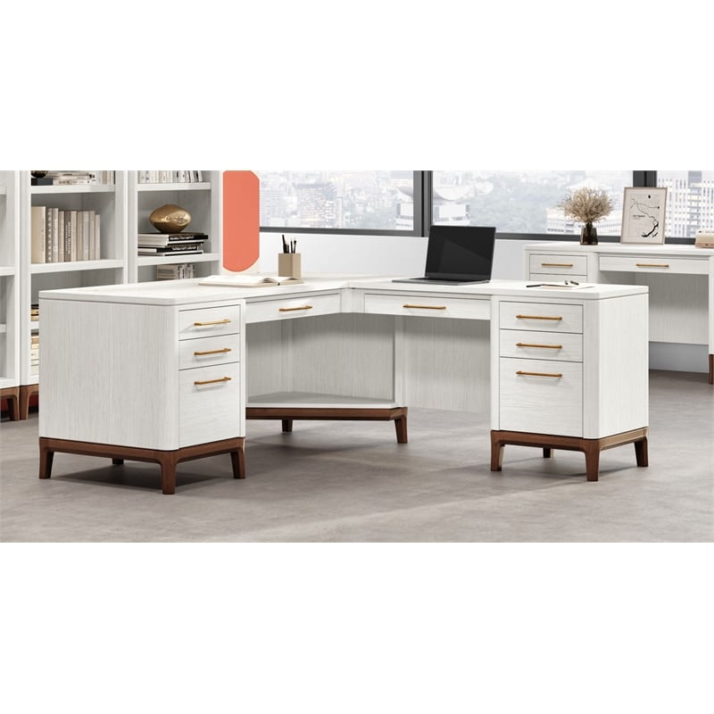 Contemporary Laminate Wood L-Desk & Return White