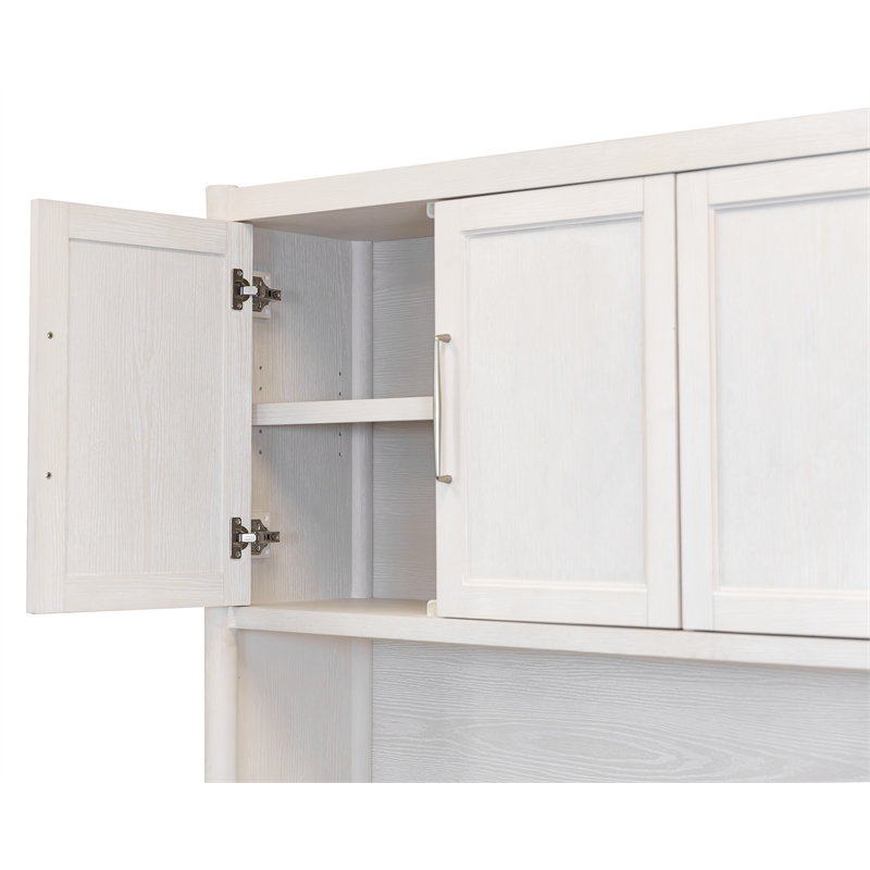 Modern Wood Hutch With Doors Storage Cabinet Fully Assembled White Finish