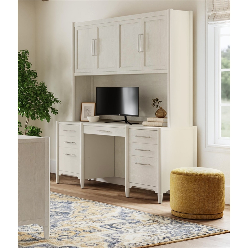 Modern Wood Hutch With Doors Storage Cabinet Fully Assembled White Finish