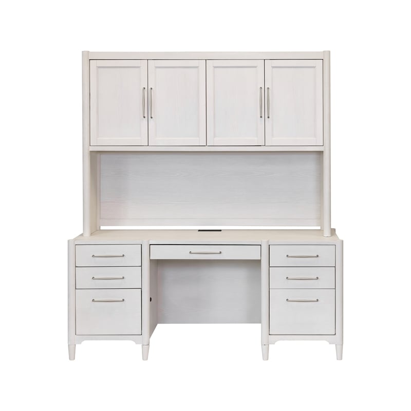 Modern Wood Desk with Hutch Office Storage Fully Assembled White