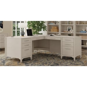 Executive Wood Double Pedestal L Desk Corner Table Office Storage White
