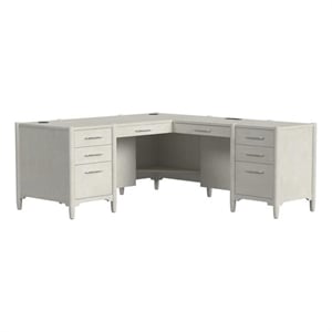 Executive Wood Double Pedestal L Desk Corner Table Office Storage White