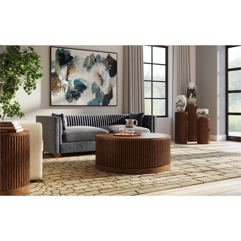 Modern Wood Living Room Entertainment Tulane Round Pedestal - Brown
