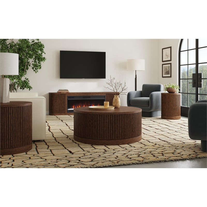 Modern Wood Living Room Entertainment Tulane Round Cocktail Table - Brown
