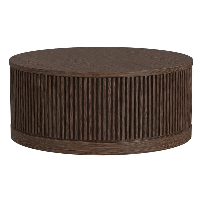 Modern Wood Living Room Entertainment Tulane Round Cocktail Table - Brown
