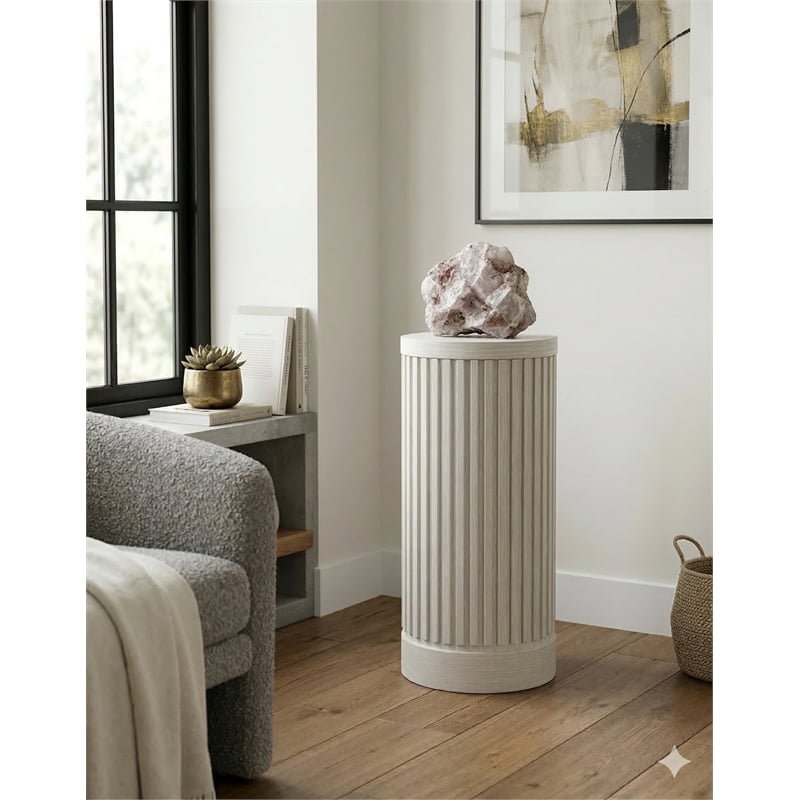 Modern Wood Living Room Entertainment Tulane Round Pedestal - White