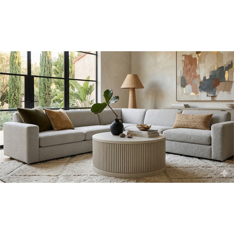 Modern Wood Living Room Entertainment Tulane Round Cocktail Table - White