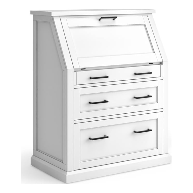 Modern Wood Drop-Lid Secretary Desk Fully Assembled White