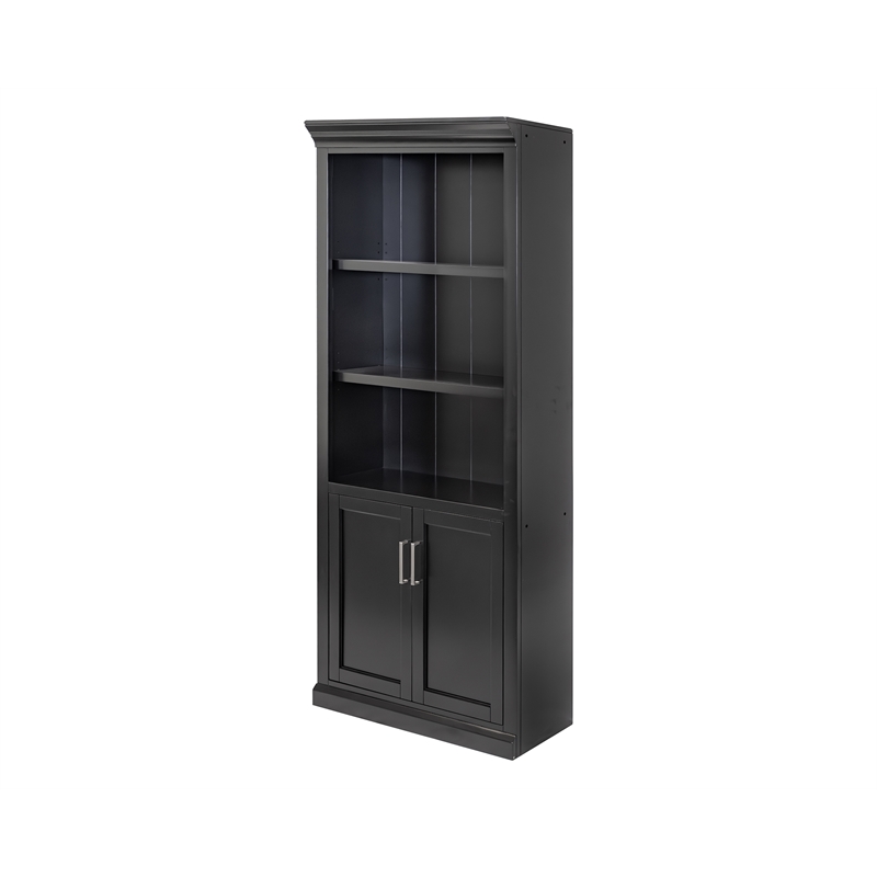 Modern Wood Lower Doors Bookcase Office Bookcase Fully Assembled Black