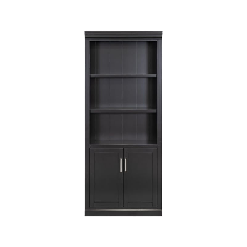 Modern Wood Lower Doors Bookcase Office Bookcase Fully Assembled Black