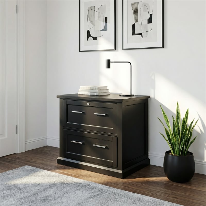 Modern Wood Lateral File Office Lateral File Storage File Fully Assembled Black