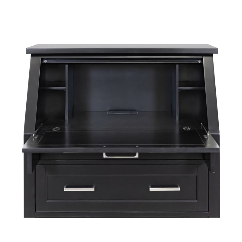Modern Wood Drop-Lid Secretary Desk Fully Assembled Black Finish