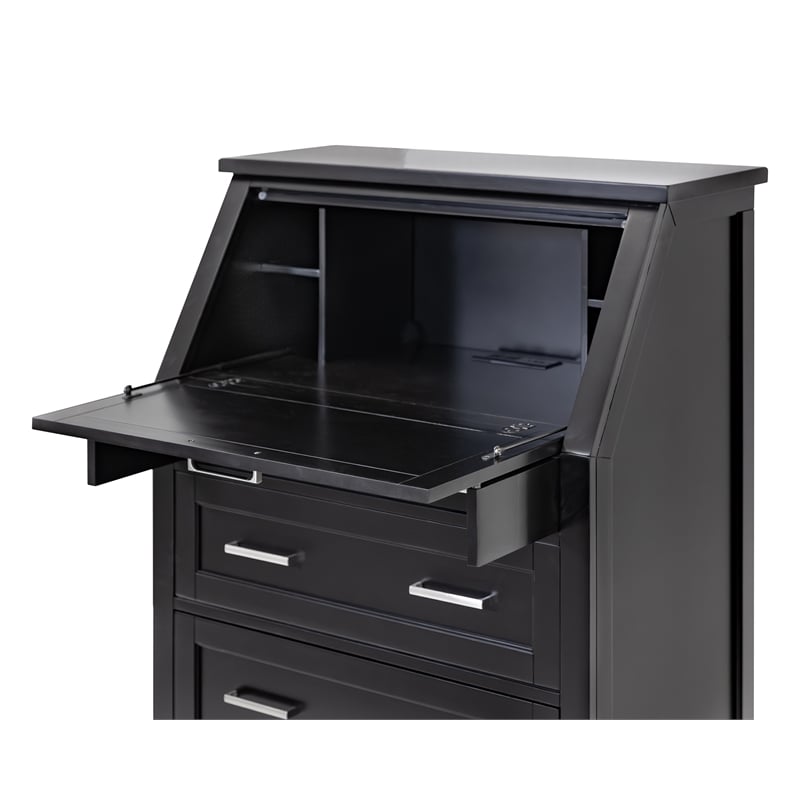 Modern Wood Drop-Lid Secretary Desk Fully Assembled Black Finish