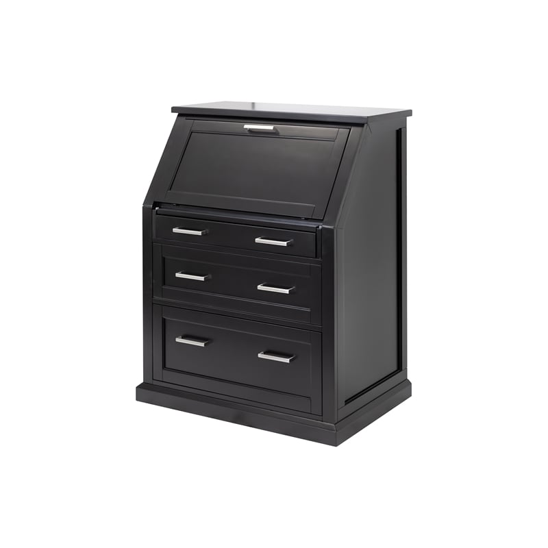 Modern Wood Drop-Lid Secretary Desk Fully Assembled Black Finish