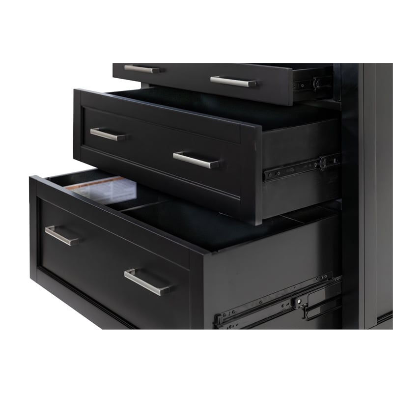 Modern Wood Drop-Lid Secretary Desk Fully Assembled Black Finish