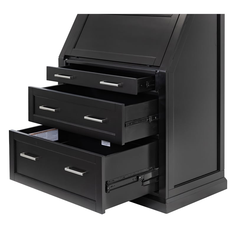 Modern Wood Drop-Lid Secretary Desk Fully Assembled Black Finish