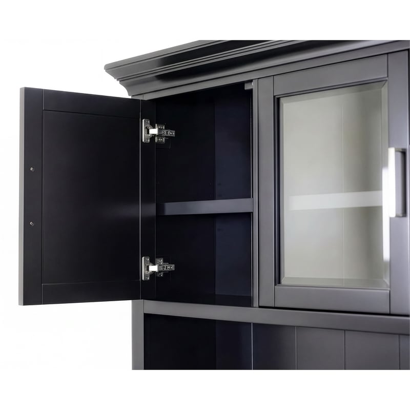 Modern Wood Hutch With Doors Storage Hutch Office Storage Fully Assembled Black