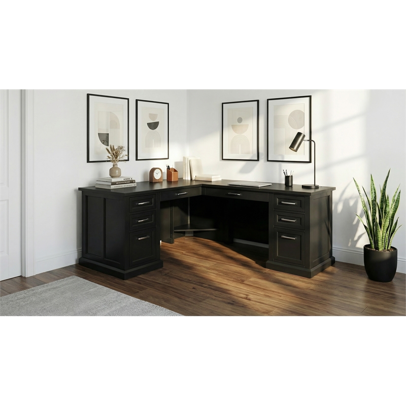 Modern Wood L-Desk & Return Writing Table & Return Office Desk & Return Black
