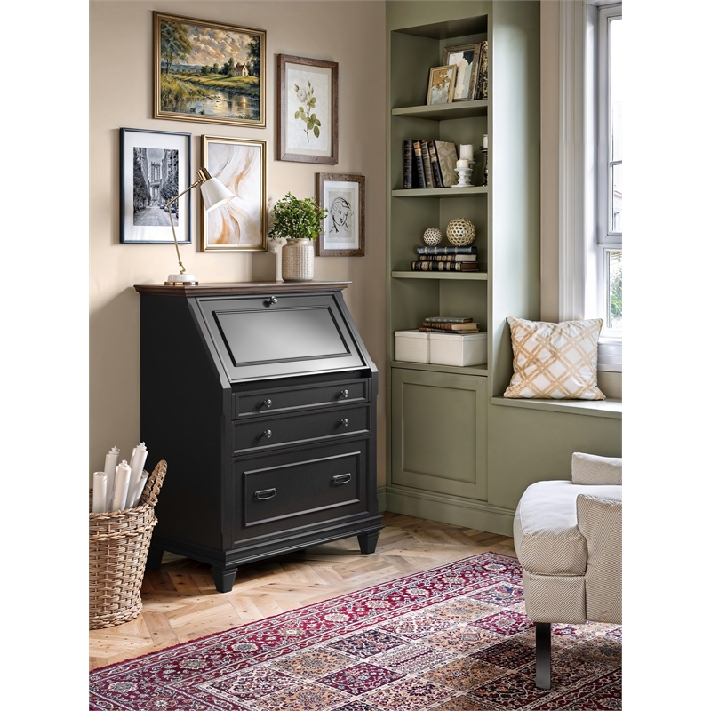 Hartford Wood Drop-Lid Secretary Desk Fully Assembled Black
