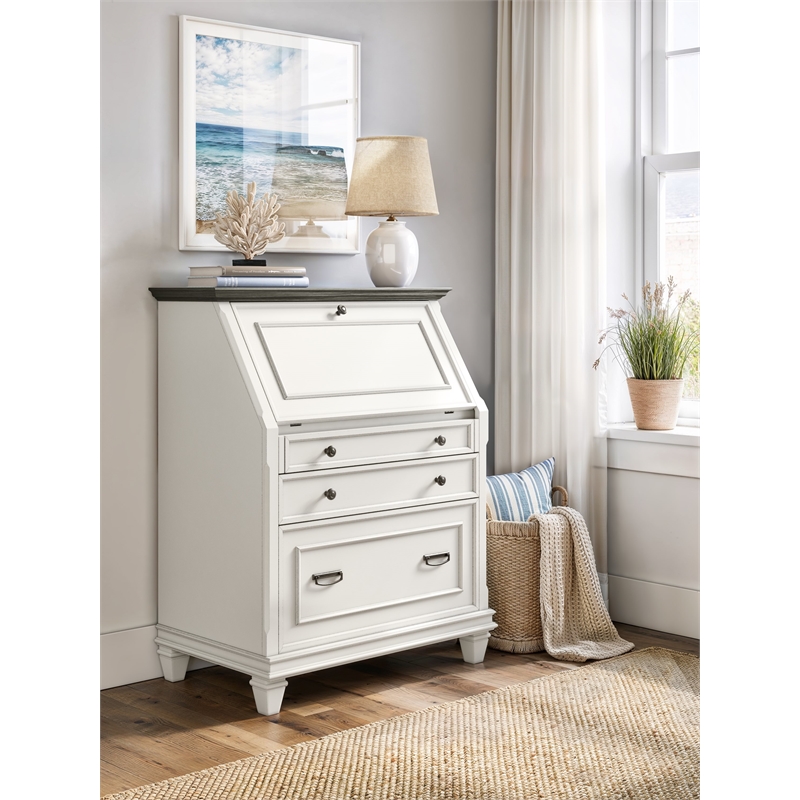 Hartford Wood Drop-Lid Secretary Desk Fully Assembled White