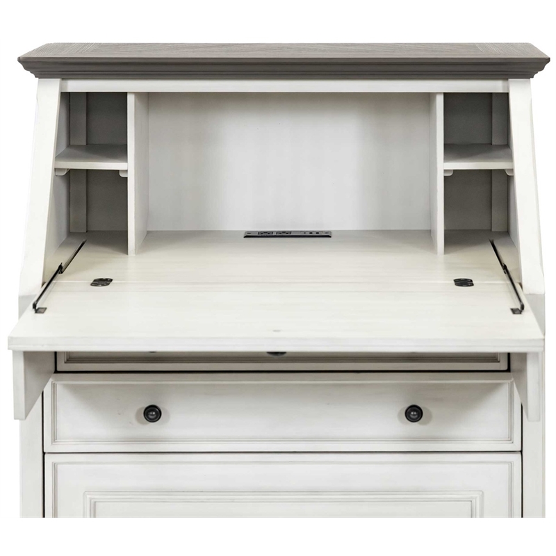 Martin Furniture Hartford Wood Drop-Lid Secretary Desk in White