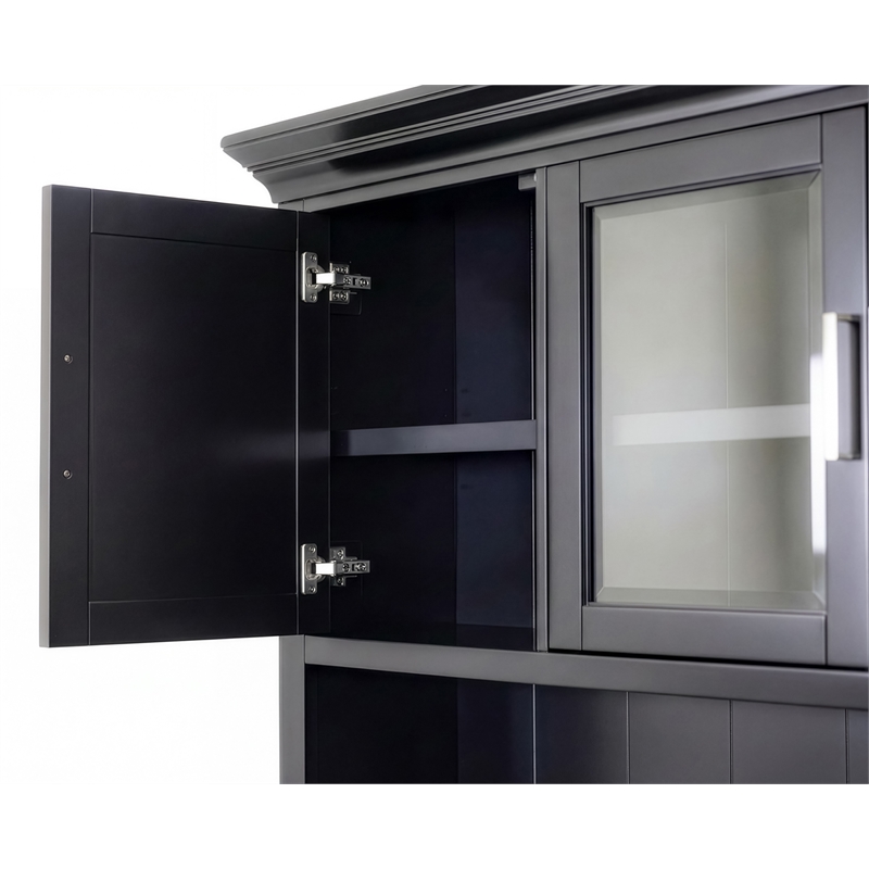 Modern Wood Hutch With Doors and Desk Storage Hutch Fully Assembled Black