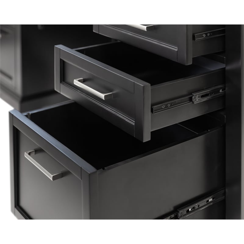 Modern Wood Hutch With Doors and Desk Storage Hutch Fully Assembled Black