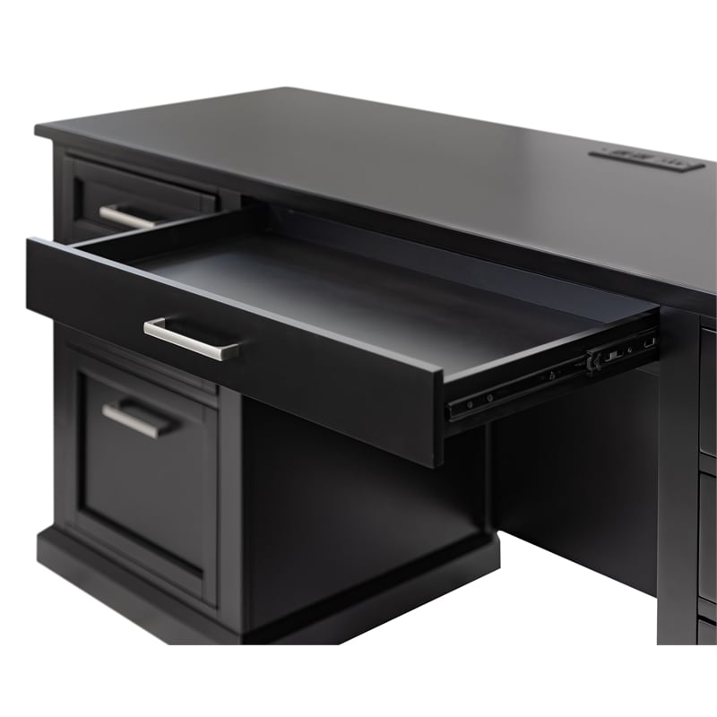 Modern Wood Hutch With Doors and Desk Storage Hutch Fully Assembled Black