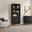 Modern Wood Bookcase With Doors Office Entertainment Fully Assembled Black