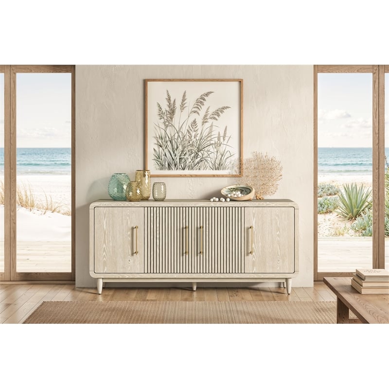 72in TV Console Modern Four Door Entertainment Stand Wood Accent CabinetCredenza Fully Assembled White