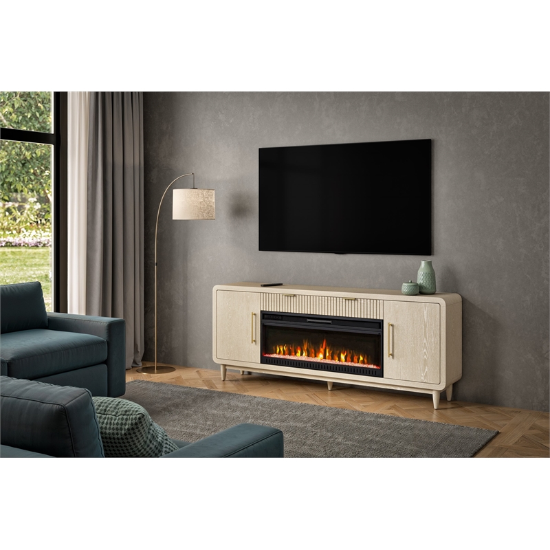 80in Modern Fireplace Console Entertainment Storage TV Stand Fully Assembed White Wood