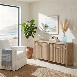 70in TV Console Entertainment Stand Wood Accent Cabinet Fully Assembled Natural Sand