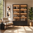 Modern Open Bookcase Wall Lowers Doors and Lights Bookcase Fully Assembled Black