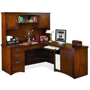 martin furniture mission pasadena rhf l-shape wood desk with hutch