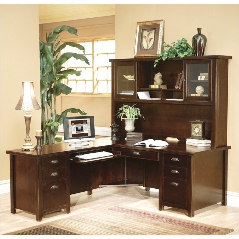 Martin Furniture L-Shaped Executive Desk with Hutch in Cherry - TLC684L