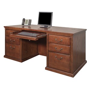 martin furniture huntington oxford executive double pedestal computer desk in burnish