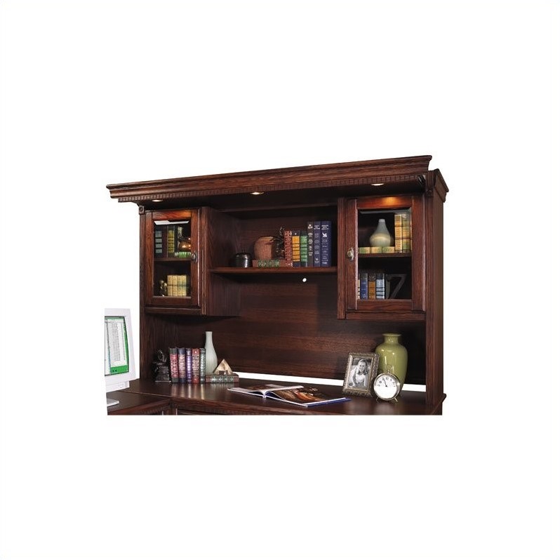 Kathy Ireland Home Oxford LShape Executive Desk with Hutch in Burnish